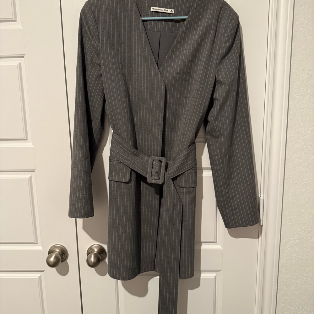 Abercrombie & Fitch Gray Pinstripe Belted Mini Dress